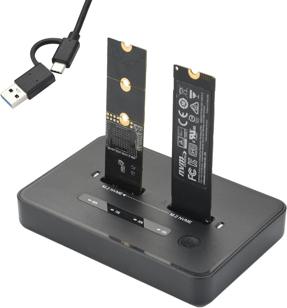 ELUTENG M.2 NVMe SSD Cloner, USB 3.2 20Gbps Dual Bay NVMe Enclosure, Tool-Free Offline Clone & SSD to USB Adapter, Supports M-Key 2230/2242/2260/2280 SSDs