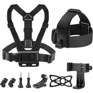 Chest Harness Head Strap Cell Phone Clip Kit for POV, VLOG, Compatible for iPhone, Samaung, GoPro Hero, Insta360, AKASO, DJI Osmo, SJCAM and Other Action Cameras