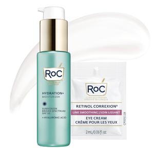 RoC Multi Correxion 1.5% Pure Hyaluronic Acid Anti Aging Daily Face Moisturizer with Sunscreen, SPF 30 Broad Spectrum Moisturizer + Retinol Eye Cream Packette, EXP 01/2029