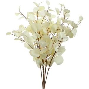 FuleHouzz 3 PCS Artificial Eucalyptus Stems Long 33" Fake Eucalyptus Leaves Branches for Vase Home Wedding Party Decorations, Cream White