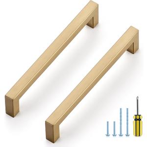 Ravinte 20 Pack Champagne Bronze Cabinet Handles 6-1/4 Inch Hole Center Stainless Steel Kitchen Square Cabinet Pulls for Dresser Drawer Cupboard Handles with Screwdriver