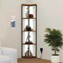 ZOUTOG 5 Tier Corner Shelf with LED Light, 62 Inch Tall Standing Narrow Bookshelf for Small Space with Storage Rack, Wooden Plant Corner Display Shelf with Metal Frame for Bedroom, Living Room