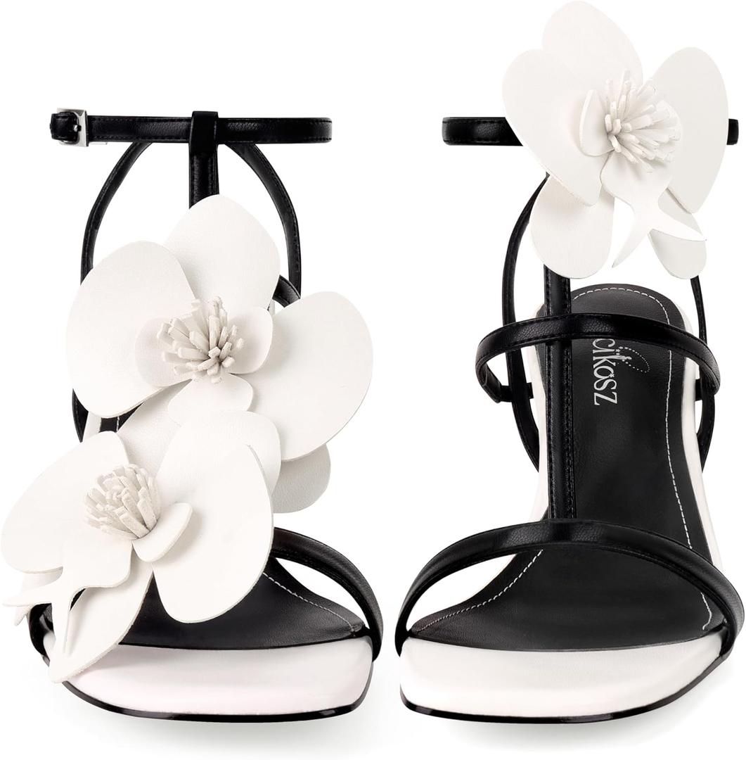 LACIKOSZ Floral High Heels Womens Strappy Sandals Wedding Bride Dressy Shoes Open Toe Ankle Strap Sandals, 8.5