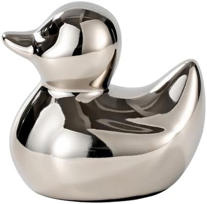 BASDHE Silver Ceramic Duck Statue, 3'' Mini Bird Figurines, Modern Duck Desktop Sculpture & Shelf Decor for Living Room, Bedroom, Office, Bathroom, Handmade Artware Gift for Home Decor