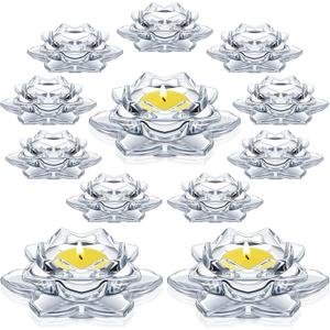 meekoo 12 Pcs Crystal Glass Lotus Candle Holders Lotus Crystal Tealight Candle Holders for Christmas Home Decor Wedding Party