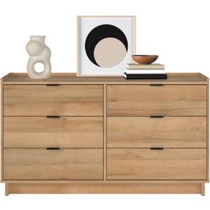 Prepac Simply Modern 6-Drawer Double Dresser for Bedroom, Chest of Drawers, Modern Bedroom Furniture, 52.5 Wide x 16 deep x 29.5 Tall, Oak