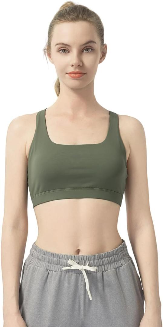 Womens Sports Bra Padded Crisscross Back Medium Support Sports Bras with Removable Cups for Workout Yoga (L)