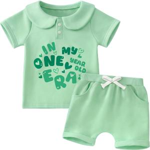 HONGTEYA Baby Girl First Clothes In My One Year Old Era Birthday Outfit 1 Year Old Girl Gifts Summer Casual Short Set (Green, L)