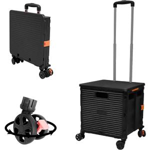 FELICON SELORSS Foldable Utility Cart Folding Portable Rolling Crate-Black
Durable,Heavy Duty,Plastic Box,Telescoping Handle,4 Rotate Wheels,Collapsible Handcart for Travel Shop Move Luggage Office