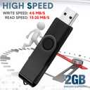Aoriher 50 Pack USB 2.0 Flash Drives Bulk, Portable USB Thumb Drives with Lanyards, Swivel Flash Drives Thumb Drives for Office School Data Storage (Black, 2GB)