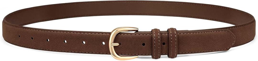SANSTHS Suede Belt for Women, 1-Inch Fashion Waist Belt with Simple Gold Buckle, Thin Belt for Dresses Jeans & Daily Wear, Coffee M (Black, M)