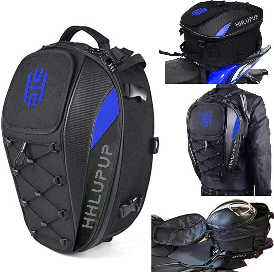 Motorcycle Helmet Bag Dual Use Helmet Backpack and Seat Bag, 38L Waterproof Luggage Bag with Password Lock for Travel and Commuting Blue