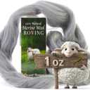 Desert Breeze Distributing 100% Natural Merino Wool Roving - Premium Combed Top Merino Roving Wool - Tapestry, Spinning, Wet Felting & Needle Felting Supplies - 21.5 Micron - 1 oz, Color Grey