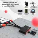 5-in-1 Memory Card Reader, USB OTG Adapter & SD Card Reader for i-Phone/i-Pad, USB C and USB A Devices with Micro SD & SD Card Slots, Supports SD/Micro SD/SDHC/SDXC/MMC(BlackRed)