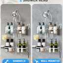 Adjustable Shower Caddy Hanging for Handheld Showerheads - Never Rust Shower Hanging Organizer, Upgraded Bathroom Shower Rack with Soap Basket, Hooks and Toothbrush Holder (Silver)