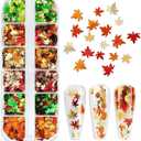 2 x Fall Leaf Glitter Nail Sequins,3 Boxes Holographic Maple Leaf Nail Art Flakes Orange Red Gold Autumn Glitter Sticker Decals Manicure DIY Thanksgiving Decorations 36 Styles (Style01)