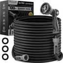 Garden Hose, Flexible Ultra Lightweight Durable, Kink-Free Water Hose with 10 Function Sprayer - Non-Shrinking, Easy to Store, All-Weather, High-Pressure, Black (100 FT)