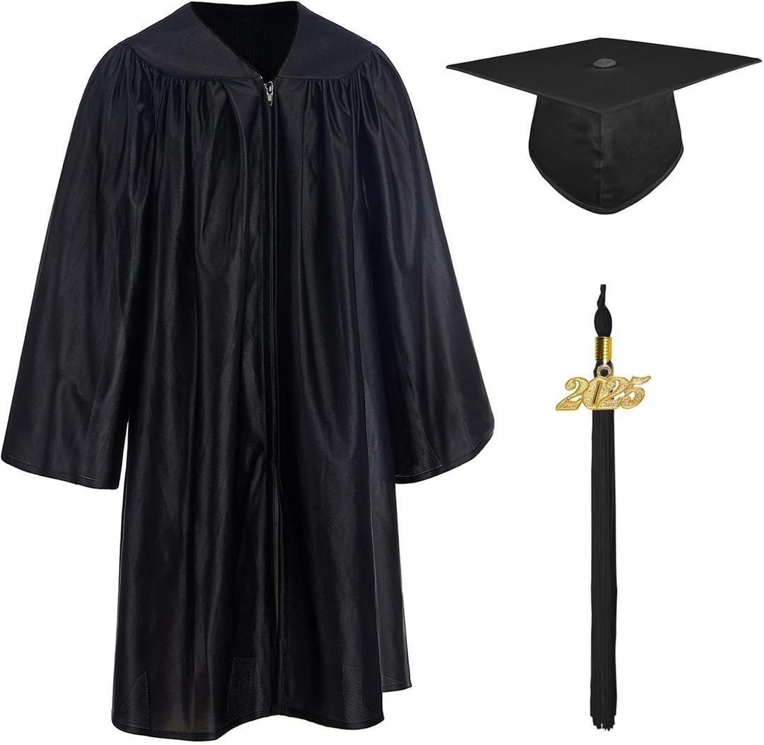 LDIWEE Shiny Kindergarten and Preschool Graduation Cap and Gown, Tassel and 2023 Charm (27, Black)