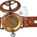 Steampunk Antique Brass Sundial Compass Handmade Leather Band Wrist Compass and Nautical Sundial Watch