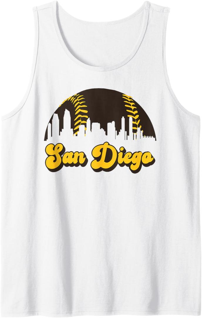 San Diego Baseball Vintage Skyline Cool Retro SD Jersey Tank Top Medium