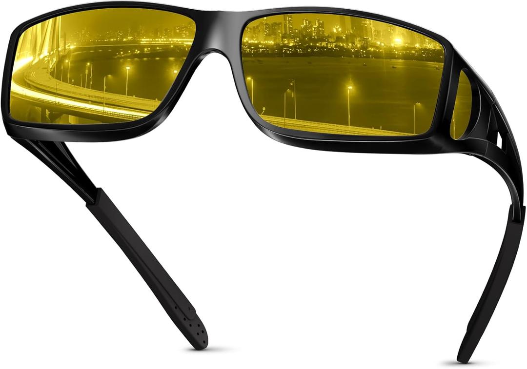 Night Driving Glasses for Men Women Fit Over Sunglasses Anti Glare Polarized HD Night Vision Glasses (F04 Glossy Black Frame/ Night Vision Lens)