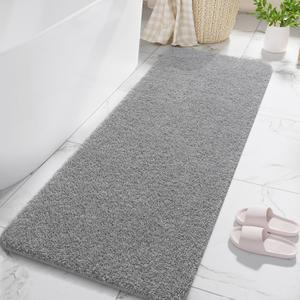LOCHAS Bathroom Runner Rug, 24" x 48" Long Bath Rugs Non Slip Washable, Luxury Shaggy Large Bath Mat Absorbent, Soft Cozy Bathroom Rug Runner for Shower Quick Dry, Grey
