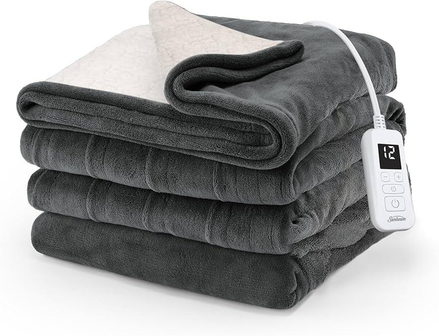Sunbeam Royal Luxe Night Fog Heated Blanket 12-Heat Settings Auto Off Machine Washable Twin