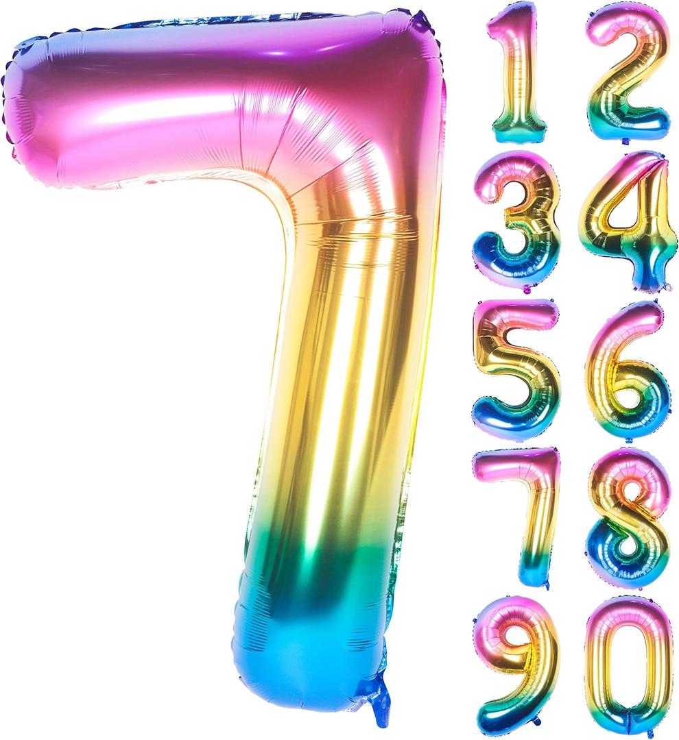 40 Inch Rainbow Digit Helium Foil Birthday Party Balloons (Dark Rainbow 7)
