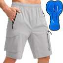 Bikewa Men's Mountain Bike Shorts 3D Padded Loose-fit Biking Riding Cycling Bicycle Biker Shorts Zipper Pockets (X-Large, Light Grey)