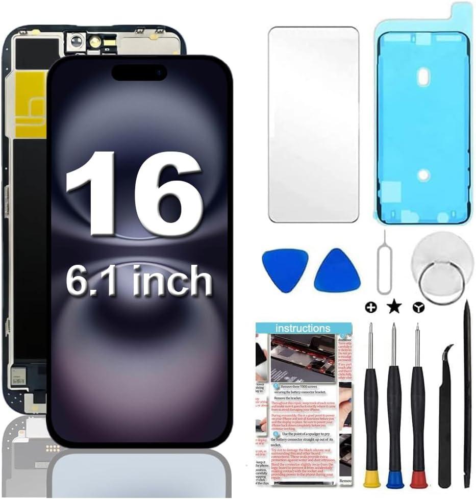 Fixerman for iPhone 16 Screen Replacement 6.1 inch, 3D Touch LCD Display Digitizer Assembly with Repair Tools - Model A3288, A3287, A3081, A3286