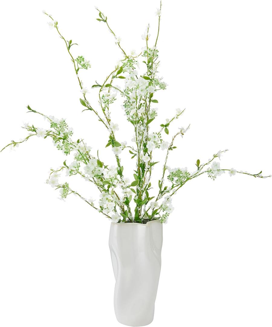 Elements Artificial White Flower Arrangement in White Ceramic Vase, Realistic Look and Feel