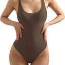 SUUKSESS Women Sexy Scoop Neck Thong Bodysuit Backless Cami Bodysuit Top (Large, 02 Brown)