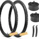 Hycline Mountain Bike Tires Set: 2-Pack 20/24/26x1.95 Inch Folding Replacement High-Density Bicycle Tires and Pair Inner Tubes with Tire Levers Compatible with MTB Off-Road Bike