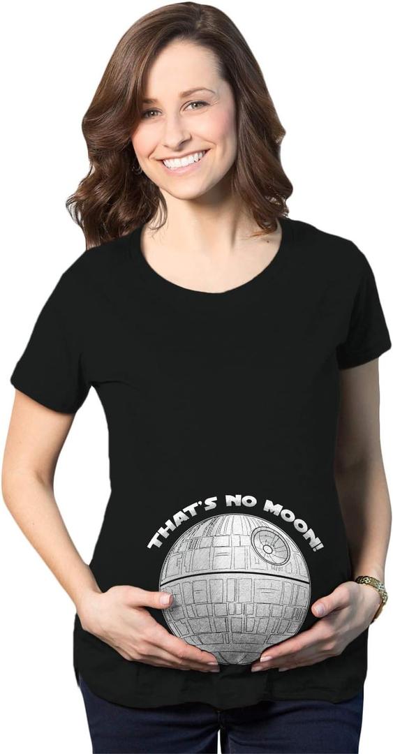 Crazy Dog Maternity Thats No Moon Cute T Shirt Funny Pregnancy Announcement Baby Bump Tee Funny Graphic Pregnancy Tee Cool Movie Short Sleeve Funny Maternity Shirts Black XXL