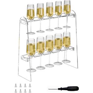 2 Tier Acrylic Champagne Flute Holder Stand for Party with 10 Slots, Countertop Champagne Glass Holder Stand Fit up to 8oz Champagne Flutes(Glasses Not included) (10 Slots(15.9x5.9x15.9 Inch))
