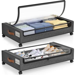 LAMU Under Bed Storage Containers with Wheels, 2 Pack, Hemp Grey
