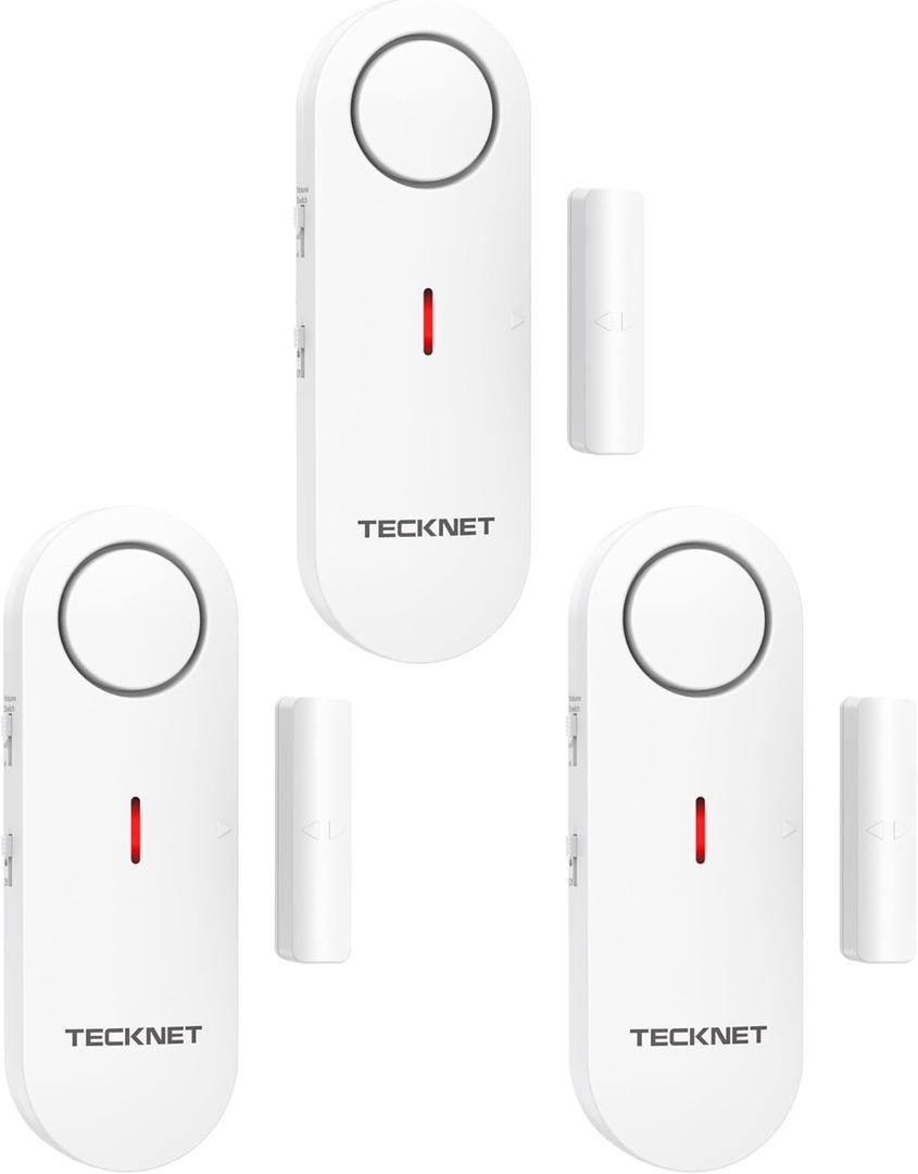 TECKNET Door Alarms for Kids Safety, Window Alarm Pool Alarms Door Alarm for Home Security, 2-in-1 Alarm & Chime, 3-Level Volume Control, Wireless Alarm for House Hotel Cars Sheds Caravans (3 Pack) (White-3Pack)