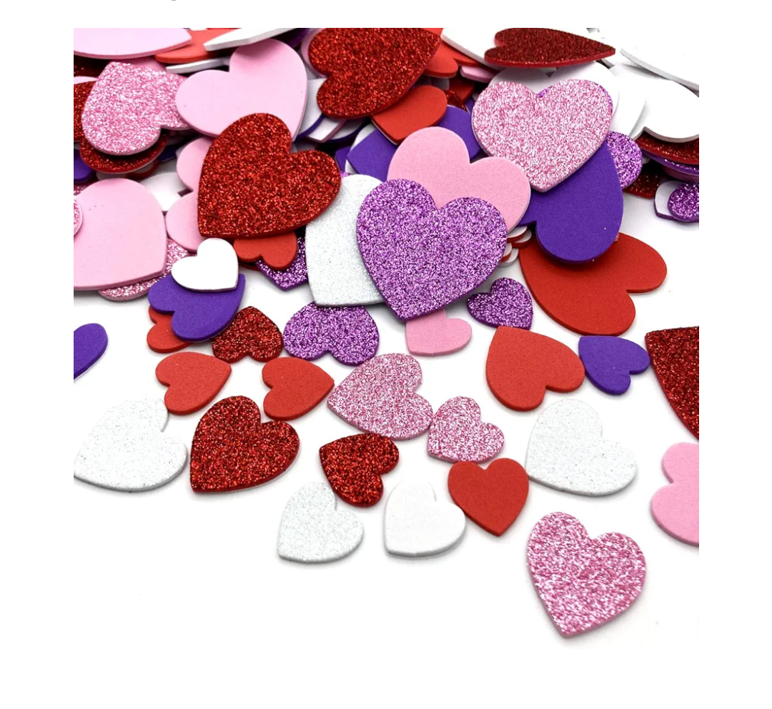 360 Pcs Heart Stickers Self Adhesive Foam Hearts 3 Sizes 4 Colors Heart Shaped Decals in Glitter and Matte Red Pink White Purple for Valentine's Day Crafts Décor DIY Greeting Cards Mother's Day Cards