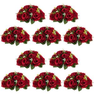 NUPTIO Flower Wedding Centrepieces for Tables - 10 Pcs 9.5in Diameter Crimson Artificial Flowers Rose Ball for Centerpieces Table - Fake Rose Arrangements for Weddings Birthday Party Decor