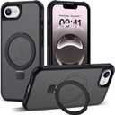 Compatible with iPhone 16E Case with Invisible Magnetic O-Ring Stand Military-Grade Translucent Case for iPhone 16E 6.1" 2025 [Compatible with Mag-Safe][Great Grip Feeling], Black