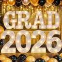 BainGesk Graduation Decorations Class of 2026, 8 LED Marquee Light Up Letter GRAD 2026 Sign for Graduation Party Decor, 2026 Graduation Decorations Party Favor Supplies