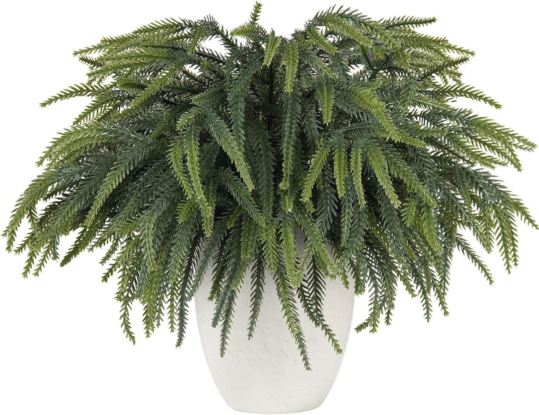 HOHOTIME 50 Pcs Norfolk Pine Stems, Christmas Greenery Stems Branches for Vase, Artificial Pine Picks, Fake Pine Stems Decoration,Faux Pine Sprigs for Garland Wreath Tree Home DIY Xmas Decor