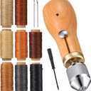 WILLBOND 12 Pcs Leather Sewing Awl Kit Hand Stitcher Including Handheld Sewing Repair Awl Straight and Bent Needles and 8 Rolls Waxed Threads with Small Screwdriver for DIY Craft
