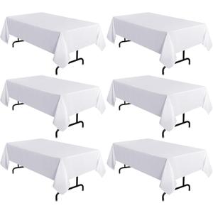 sancua 6 Pack White Tablecloth 60 x 120 Inch, Rectangle Table Cloth for 8 Feet Tables - Stain and Wrinkle Resistant Washable Polyester Table Cover for Dining Tables, Buffet Parties and Camping