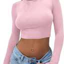 Dwnval Women's Long Sleeve Crop Tops Y2K Crewneck Cute Sexy Slim fit Cropped T Shirts Light Pink (Large)