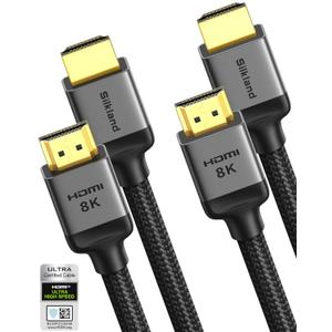 Silkland 10K 8K HDMI 2.1 Cable 2-Pack 3.3FT, Certified Ultra High Speed HDMI 2.1 Cable [8K@60Hz, 4K@120Hz] eARC/ARC, Dolby Atmos Vision, 48Gbps, HDR, HDCP Compatible for Samsung/Vizio/SoundBar/BluRay (Grey)