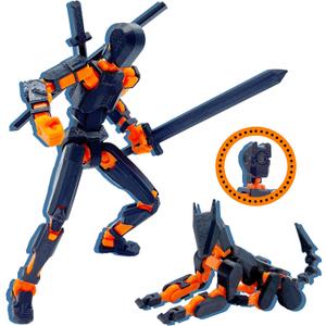 Uodofy (Assembly Completed) T13 3D Action Figure Set,Dummy Robo Titan 13 Action Figures,3D Printed Multi-Jointed Toy (Black + Orange) 