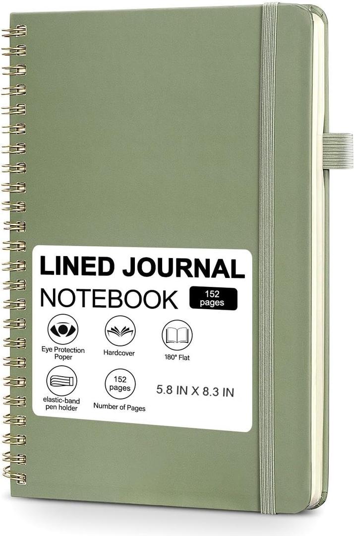 Harphia College Ruled Hardcover Notebook for Work and Study. Lined Spiral Journal, 152 Pages, 100gsm Paper, Journals for Writing - A5(6"x8") (Green)