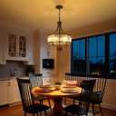 15.75 " Modern Black Crystal Chandelier,3-Light Farmhouse Dining Room Light Fixture Over Table Adjustable Height Hanging Industrial Pendant Lights Kitchen Island,Living Room Kitchen Island Entryway 