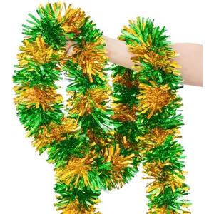 33FT St. Patrick's Day Tinsel Garland, Green Gold Metallic Twist Foil Tinsel Garland Hanging Garland for St. Patrick's Day Birthday Party Indoor Outdoor Decoration Pack Of 2